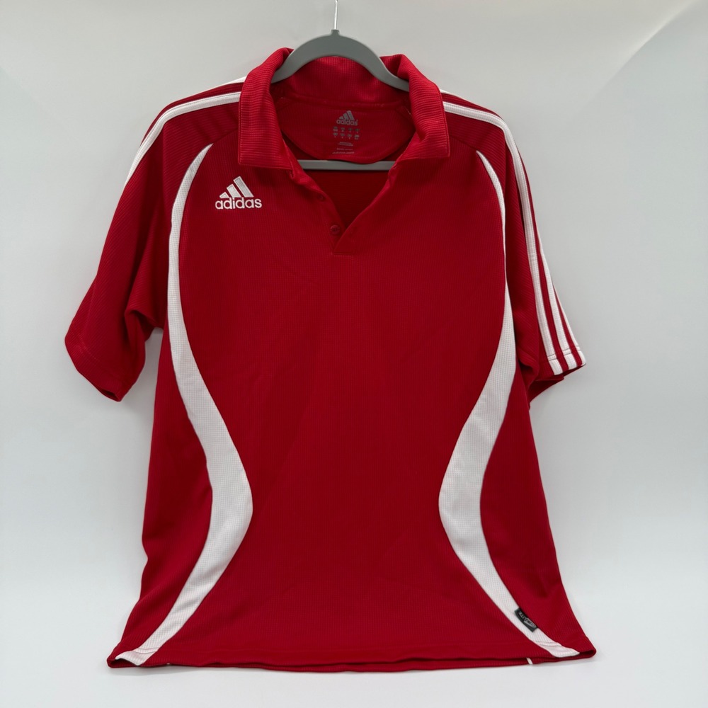 Adidas Mens Climalite Polo Shirt Red White Short Sleeve Athletic Golf Size M